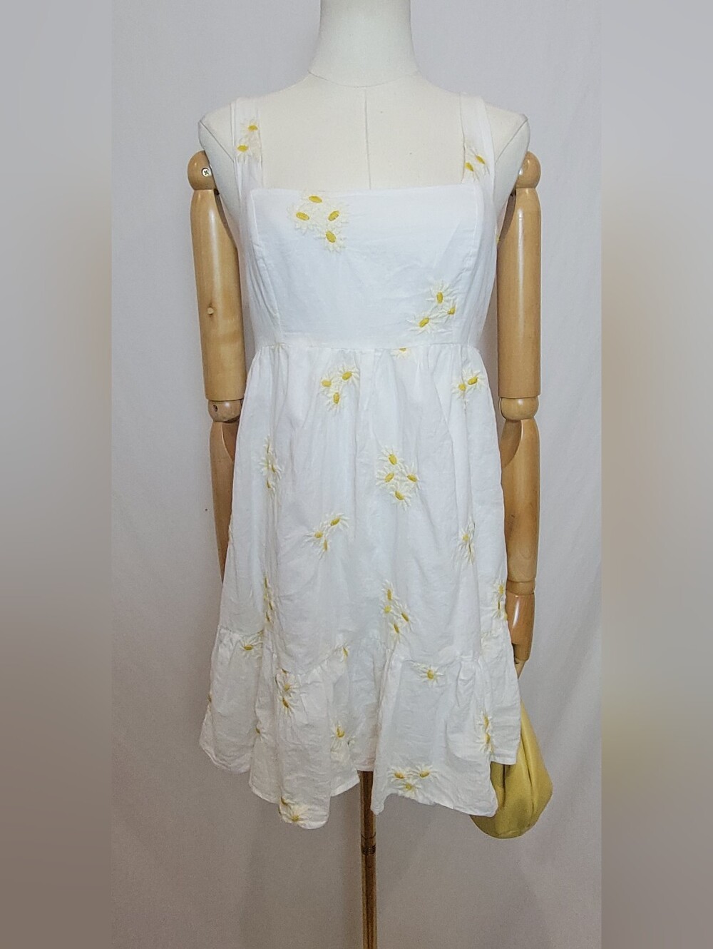 Altar'd State White Sundress with Yellow Daisy Embroidery, Size Medium
